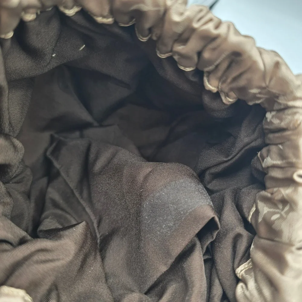 Vintage Bronze Floral Damask Evening Bag Braided Rope Pouch Rosette Taupe Formal